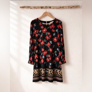 Ann Taylor Bright Floral Stretch Swing Dress Pullover Shift Knee Length Bohemian